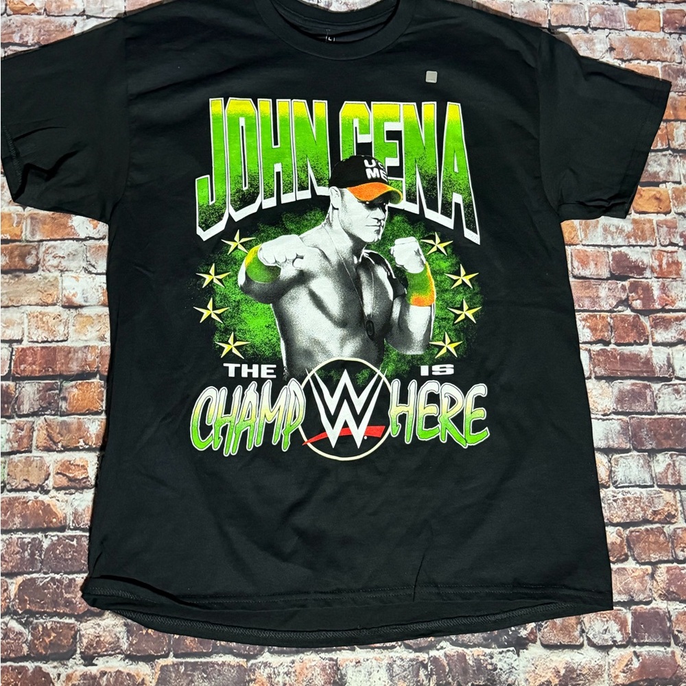 WWE John Cena Black Tee with Green and Yellow Graphic
